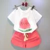 Girls Clothing Sets Summer Girls Clothes Watermelon Pattern Print Kids Clothes T-shirt + Red Shorts Children Clothing