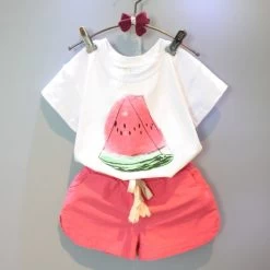 Girls Clothing Sets Summer Girls Clothes Watermelon Pattern Print Kids Clothes T-shirt + Red Shorts Children Clothing