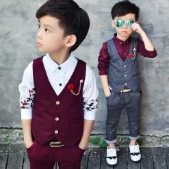 High Fashion Boy Clothes Suit Kid 2 Pcs Dotted Waistcoat + Pants Children Spring & Autumn Formal Clothing Set For Wedding