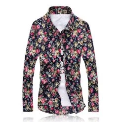 Men Shirts M-5XL Fashion Casual Shirt Slim Fit Camisas Business Dress Floral Print Homme Shirts