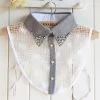 False Collar Women Grey Diamond Detachable Shirt Sweater Fake Collar Korean Elegant Diamond Crystal Pearl Cotton Shirt Lapel HY