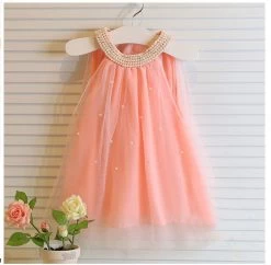 Girl's Dresses Summer Style Children's Dress Fashion Baby Girls Pure Color Pearl Collar Tutu Princess Dress For Kids Clothing