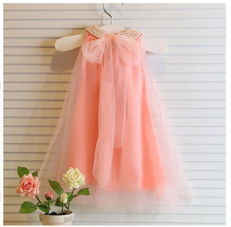 Girl's Dresses Summer Style Children's Dress Fashion Baby Girls Pure Color Pearl Collar Tutu Princess Dress For Kids Clothing - Image 3