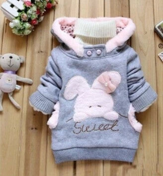 Baby Girls Coat Kids Warm Winter Outerwear Children Hooded Jacket Bunny Sweater Pink&Gray 2-6Y - Image 3