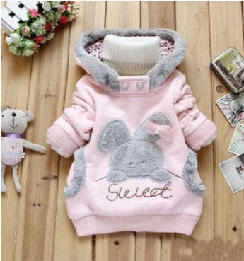 Baby Girls Coat Kids Warm Winter Outerwear Children Hooded Jacket Bunny Sweater Pink&Gray 2-6Y - Image 2