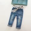 Baby Girls Fashion Denim Jeans Girls Flower-belt Skinny Jeans Kids Spring Autumn Jeans Child Long Pants