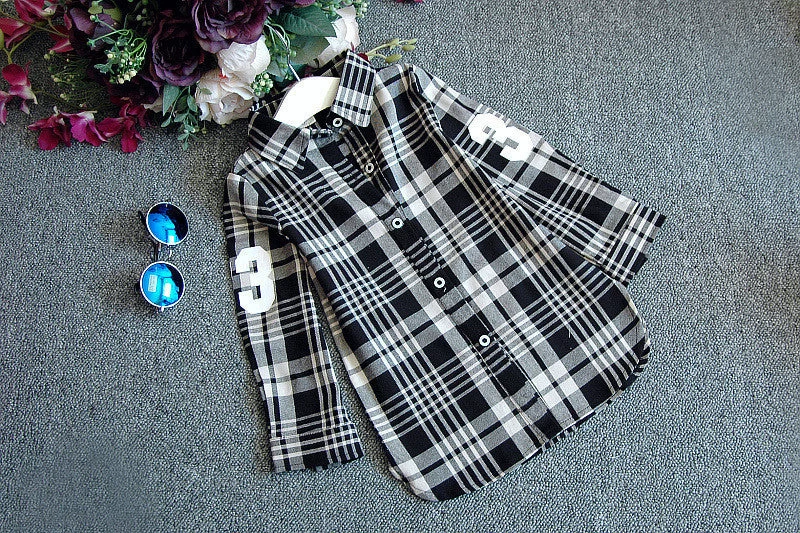 Fashion Children Casual Long Sleeves Plaid Shirt Blouse Baby Girls School Cotton Clothes Kids Casual Clothes 2 Colors - Image 2