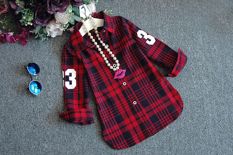 Fashion Children Casual Long Sleeves Plaid Shirt Blouse Baby Girls School Cotton Clothes Kids Casual Clothes 2 Colors - Image 3