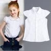Summer Girls Blouse Kids Baby Girl Clothes Cotton Tops Lace School White Blouses For Girls Short Shirts Children Clothing