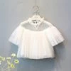 Fashion Girls White Yarn Short Sleeve See-throught Top Shirt Dot Printed Kids Girl Summer Shirt For Children Outfit Elegant Tops