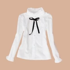 Big Kids School Uniform Cotton Format Teenage Baby Clothes Turn-Down Collar Full Sleeve White Blouses & Shirts Girls Top 2-15 Y