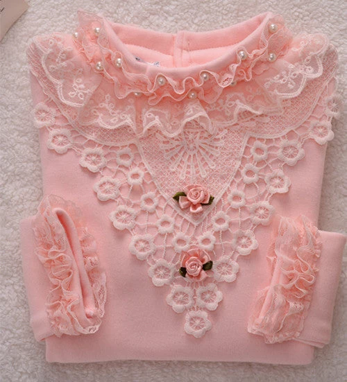 Lace Shirt Fashion Girls Lace Blouses Children'S Shirts Top Long Sleeve Flower Autumn White/Pink/Black/ For 3~13 Age - Image 12