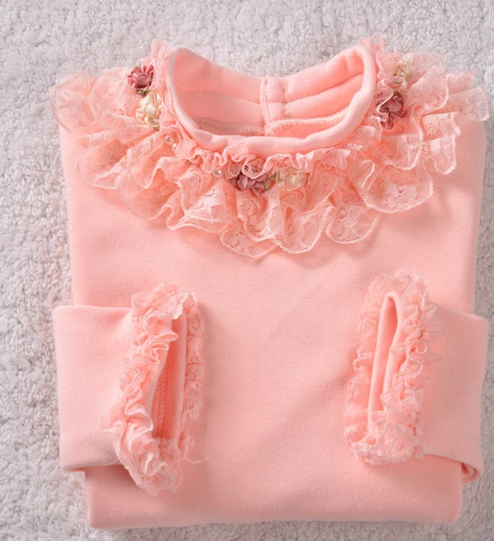 Lace Shirt Fashion Girls Lace Blouses Children'S Shirts Top Long Sleeve Flower Autumn White/Pink/Black/ For 3~13 Age - Image 3