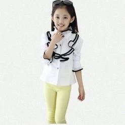 Kids White Polo Blouses & Shirts For Girls Cotton Casual Long Sleeve Roupa Infantil Rose Red