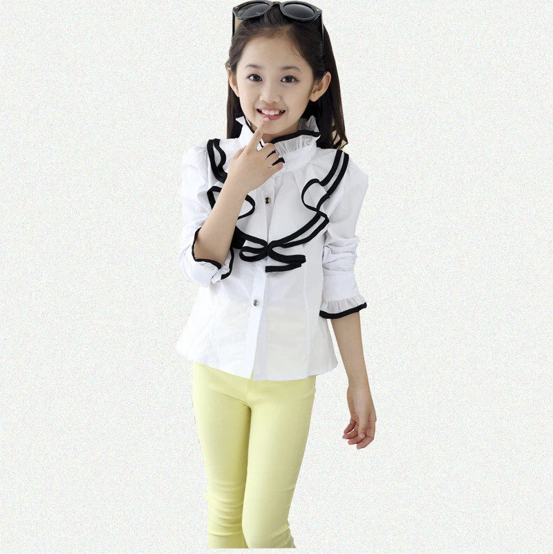 Kids White Polo Blouses & Shirts For Girls Cotton Casual Long Sleeve Roupa Infantil Rose Red
