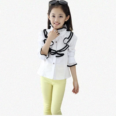 Kids White Polo Blouses & Shirts For Girls Cotton Casual Long Sleeve Roupa Infantil Rose Red - Image 3