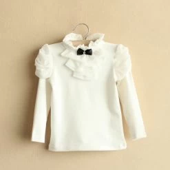 Children Fashion Girls Spring Autumn Cotton Blouse, Kids Girl Solid Retro Blouse Baby Girls Princess Bowknot Shirts