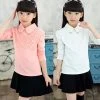 Girls Blouses Spring Autumn Children Clothing Turn-Down Collar Girl Princess Shirts Pearl Child Lace Bottoming Shirt 3-12Y
