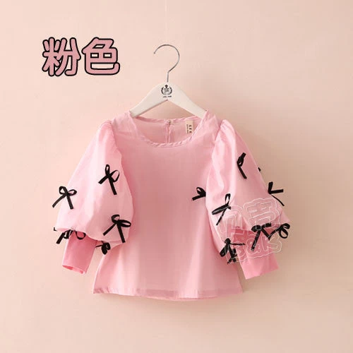 Spring Bow Children'S Girls Clothing Lantern Sleeve Shirt Long-Sleeve Shirt Tops - Image 2