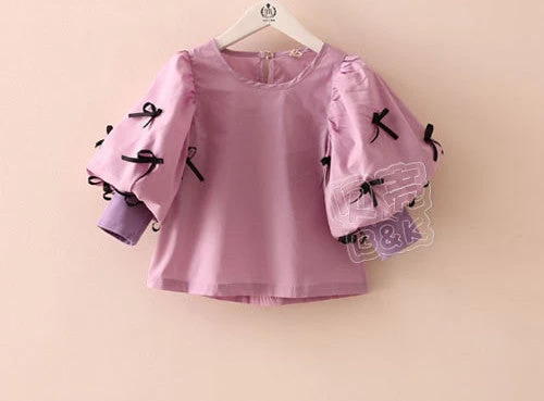 Spring Bow Children'S Girls Clothing Lantern Sleeve Shirt Long-Sleeve Shirt Tops - Image 3