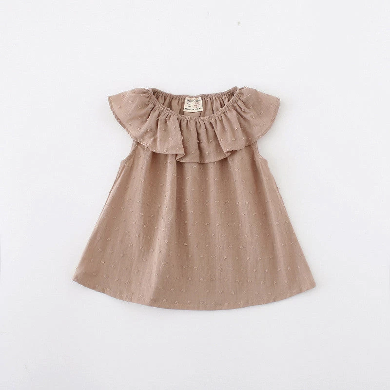 Summer Girls Clothes Lotus Leaf Collar Sleeveless Solid Shirt Casual Girls Shirt Children Blouse - Image 4