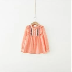 Baby Girls Long Sleeve Tee Shirts Ruffle Embroidered Tops T-shirts