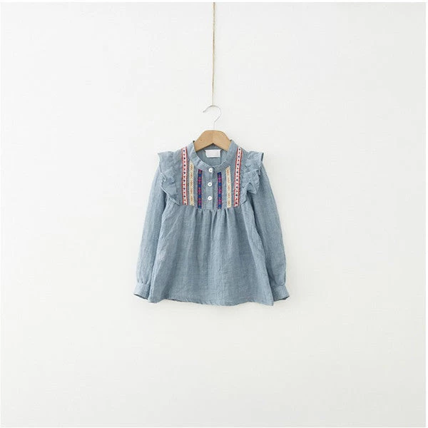 Baby Girls Long Sleeve Tee Shirts Ruffle Embroidered Tops T-shirts - Image 4