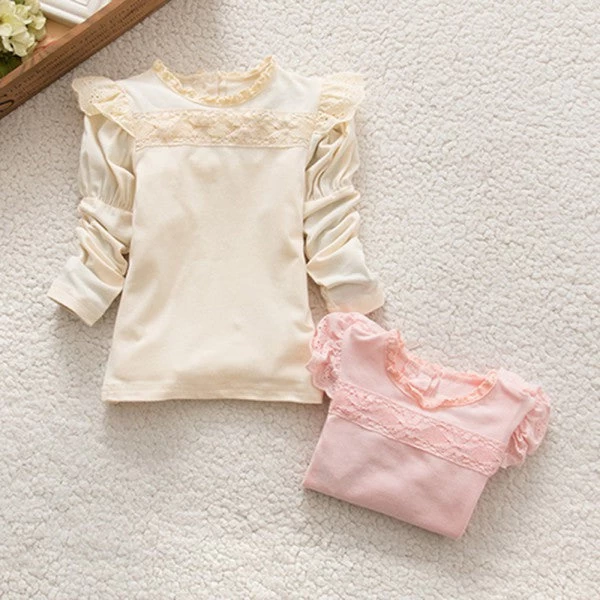 Baby Girls Lace Collar Cotton T-Shirts Princess Tee Long Sleeve Tops