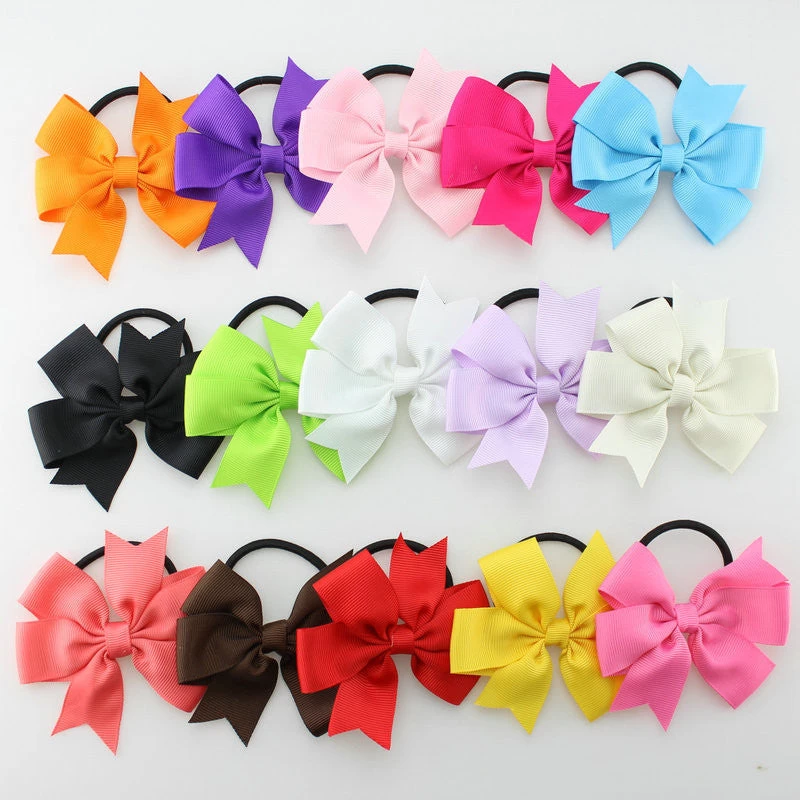 15pcs/lot Fashion Girl Ribbon Bow Hair Rope Hair Ring Hair Accessories Elastic Bow Hair Tie Rope