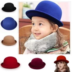 Fashion Kids Children Girls Wool Felt Trendy Round Top Bowler Derby Hat Spring Autumn Winter Warm Lovely Casual Cap