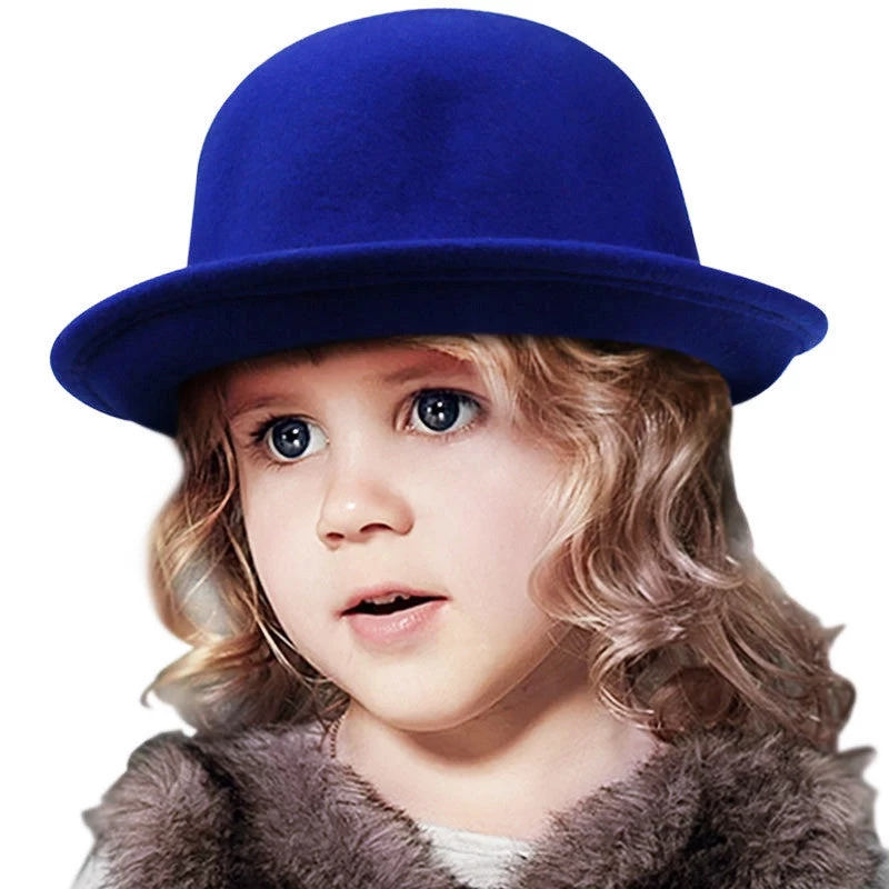 Fashion Kids Children Girls Wool Felt Trendy Round Top Bowler Derby Hat Spring Autumn Winter Warm Lovely Casual Cap - Image 5