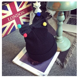 Lovely Girls Knitted Wool Solid Knitted Hats Cute Mix Color Ball Bow-knot Gorro For Kids Girls Children Beanies Hedging - Image 2