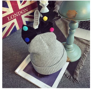 Lovely Girls Knitted Wool Solid Knitted Hats Cute Mix Color Ball Bow-knot Gorro For Kids Girls Children Beanies Hedging - Image 4