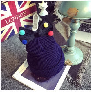 Lovely Girls Knitted Wool Solid Knitted Hats Cute Mix Color Ball Bow-knot Gorro For Kids Girls Children Beanies Hedging - Image 6