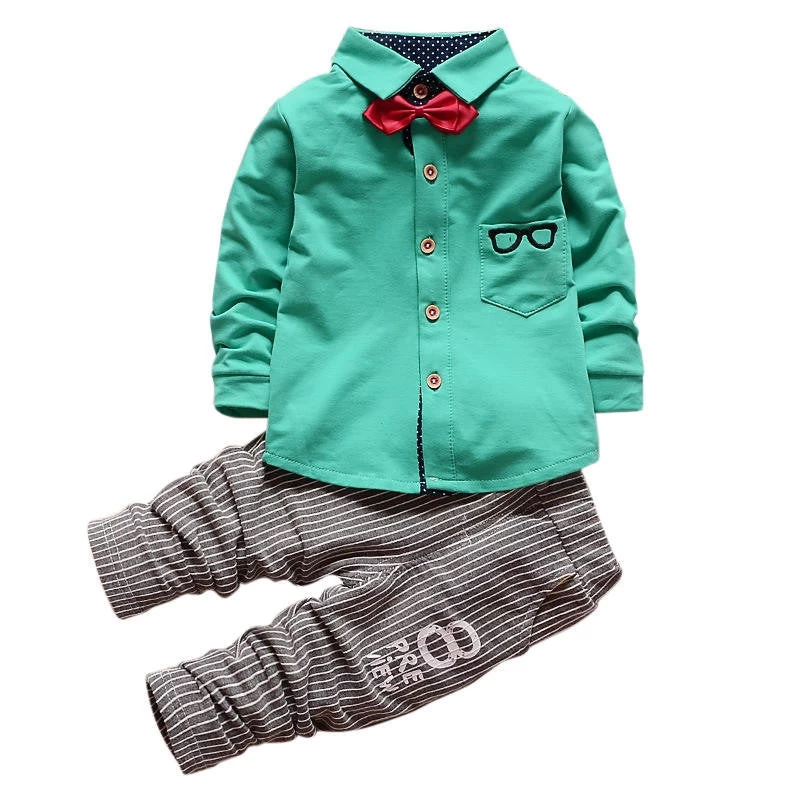 Baby Boy Clothing Sets Children Bow Tie T-shirts Glasses Cartoon+ Pants Cotton Cardigan Two Piece Suit - Image 3