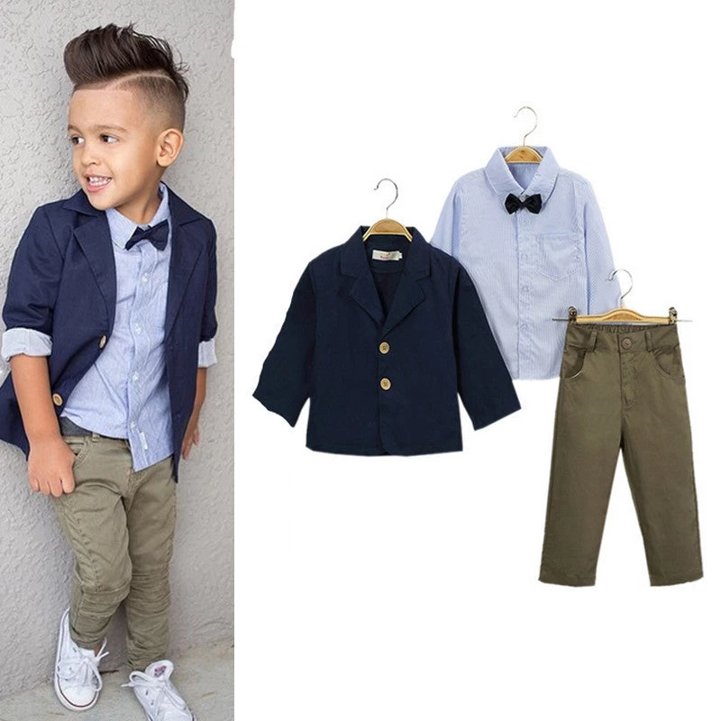 Children Clothing Fashion Gentlemen Kids Casual Boys Clothing Sets Coat Jacket T-shirt Pants 3 Pcs Sports Suit Sets