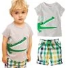 HE Hello Enjoy Boy Clothing Set Casual Kids Clothes Summer Boys Clothes Short Anima T-Shirt + Plaid Pants Baby Girl Outfit