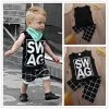 Arriving 2pcs Children Boy Clothes T-shirt Vest Tops + Pants Plaid Harem Casual Black Outfits Sets Boy 1-5 Summer