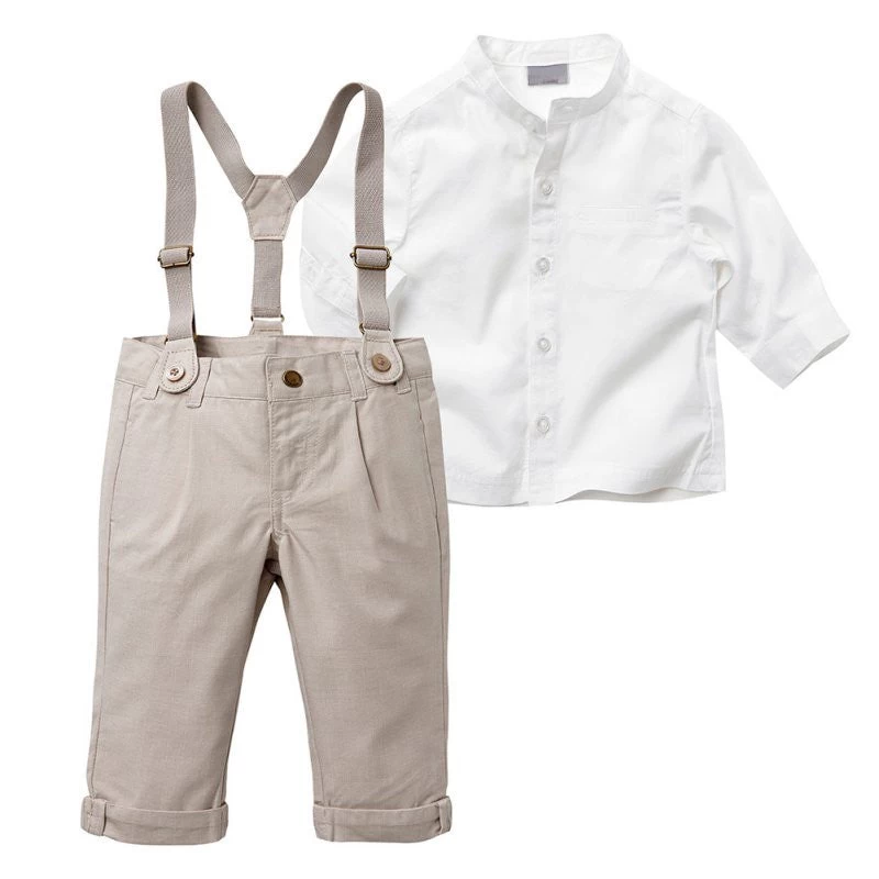 Boy Baby Kid 2Pcs White T-shirt Top+Bib Pants Overall Set Outfit Cloth 2-6Y