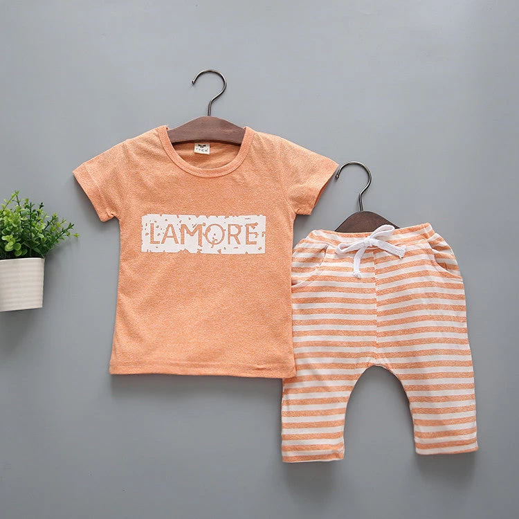 Summer Children Kids Clothes Short Sleeve Cartoon T-Shirt With Striped Pant Boys Clothing Set Sport Suit School Wear Top R5 - Image 3