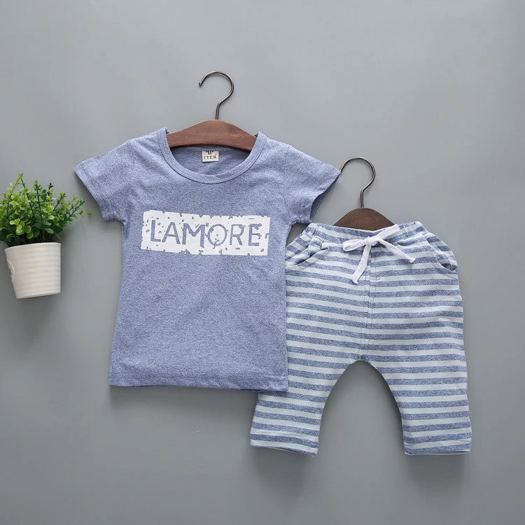 Summer Children Kids Clothes Short Sleeve Cartoon T-Shirt With Striped Pant Boys Clothing Set Sport Suit School Wear Top R5 - Image 4