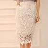 Women Lace Skirt A-Line Hollow Out White Black SKirt Knee Length Plus SIze S-3XL