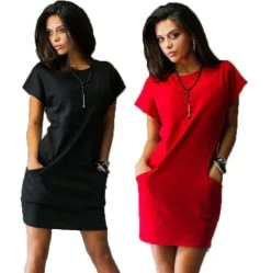 Summer Women Sexy Slim Dress O-neck Black And Red Dress Casual Batwing Short Sleeve Mini Shirt Dress Vestidos Bodycon