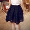 Summer Sexy Fashion Skirt Womens Striped Hollow-out Fluffy Long Skirt Swing Skirts Ladies Black/White Ball Gown