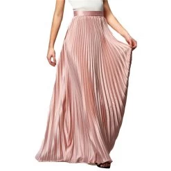 Spring Womens Fashion Designer Elegant Ladies Elastic Waist Pleated Beach Maxi Skirt