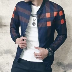Baseball Collar Jacket Men Plaid Fashion Mens Bomber Jackets For Men Autumn Style Active Windbreaker Coat Male