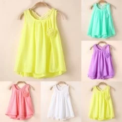 Baby Summer Sundress Kids Girl Chiffon Vest Tutu Dress Sleeveless Dress 2-7Y