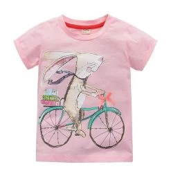 Girl T-shirt Big Girls Tees Shirts Children Blouse T-shirts Kids Summer Clothes Jacket Rabbit Pink