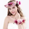 2pc/set Women Wedding Rose Flower Wreath Headband And Wrist Kids Party Flower Crown And Bracelet With Ribbon Adjustable Garlands