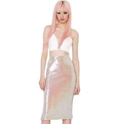 Women Summer Fashion Retro High Waist Skirt Sequined Pencil Bodycon Skirts